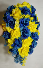 Load image into Gallery viewer, Royal Blue Yellow Rose Bridal Wedding Bouquet Accessories