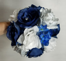 Load image into Gallery viewer, Navy Blue Silver White Rose