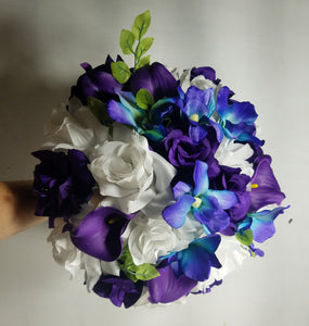 Purple White Rose Calla Lily Orchid Bridal Wedding Bouquet Accessories