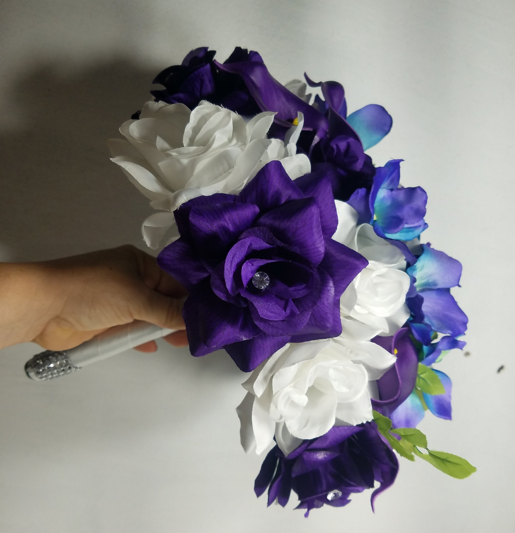 white lily and purple orchid bouquet Purple White Rose Calla Lily Orchid Bridal Wedding Bouquet Accessories – Bridal Wedding Bouquets