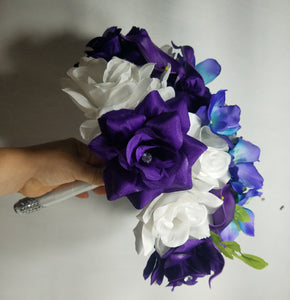 Purple White Rose Calla Lily Orchid Bridal Wedding Bouquet Accessories