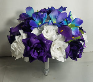 white lily and purple orchid bouquet Purple White Rose Calla Lily Orchid Bridal Wedding Bouquet Accessories – Bridal Wedding Bouquets