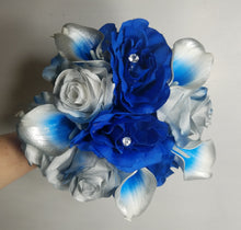 Load image into Gallery viewer, Horizon Royal Blue Silver Rose Calla Lily Bridal Wedding Bouquet Accessories