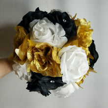 Load image into Gallery viewer, Black White Gold Rose Bridal Wedding Bouquet Accessories