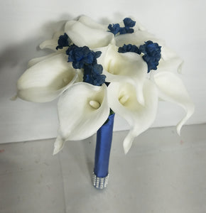 Ivory Navy Blue Calla Lily Bridal Wedding Bouquet Accessories