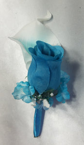 Teal White Rose Calla Lily Bridal Wedding Bouquet Accessories