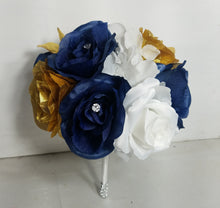 Load image into Gallery viewer, Navy Blue White Gold Rose Bridal Wedding Bouquet Accessories