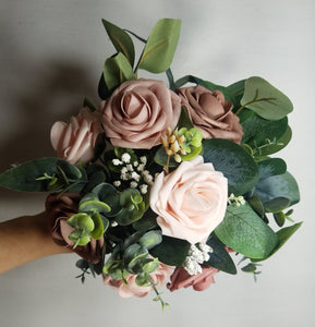 Mauve Dusty Rose Eucalyptus Bridal Wedding Bouquet Accessories