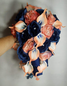 Coral Navy Blue Rose Calla Lily