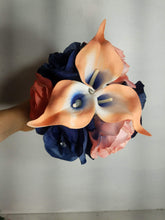 Load image into Gallery viewer, Coral Navy Blue Rose Calla Lily