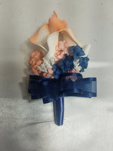 Load image into Gallery viewer, Coral Navy Blue Rose Calla Lily Bridal Wedding Bouquet Accessories