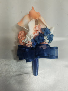 Coral Navy Blue Rose Calla Lily Bridal Wedding Bouquet Accessories