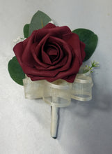 Load image into Gallery viewer, Burgundy Ivory Rose Eucalyptus Faux Foam Bridal Wedding Bouquet Accessories