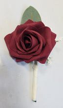 Load image into Gallery viewer, Burgundy Ivory Rose Eucalyptus Faux Foam Bridal Wedding Bouquet Accessories