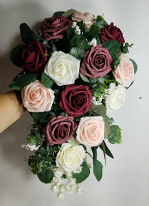 Burgundy Dusty Rose Eucalyptus Faux Foam Bridal Wedding Bouquet Accessories