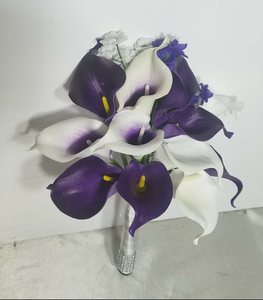 Purple Ivory White Calla Lily Bridal Wedding Bouquet Accessories