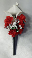 Load image into Gallery viewer, Red Black White Rose Calla Lily Bridal Wedding Bouquet Accessories