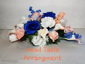Peach Coral Royal Blue Rose Calla Lily Bridal Wedding Bouquet Accessories