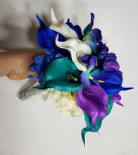 Load image into Gallery viewer, Royal Blue Purple Turquoise Ivory Calla Lily Galaxy Orchid
