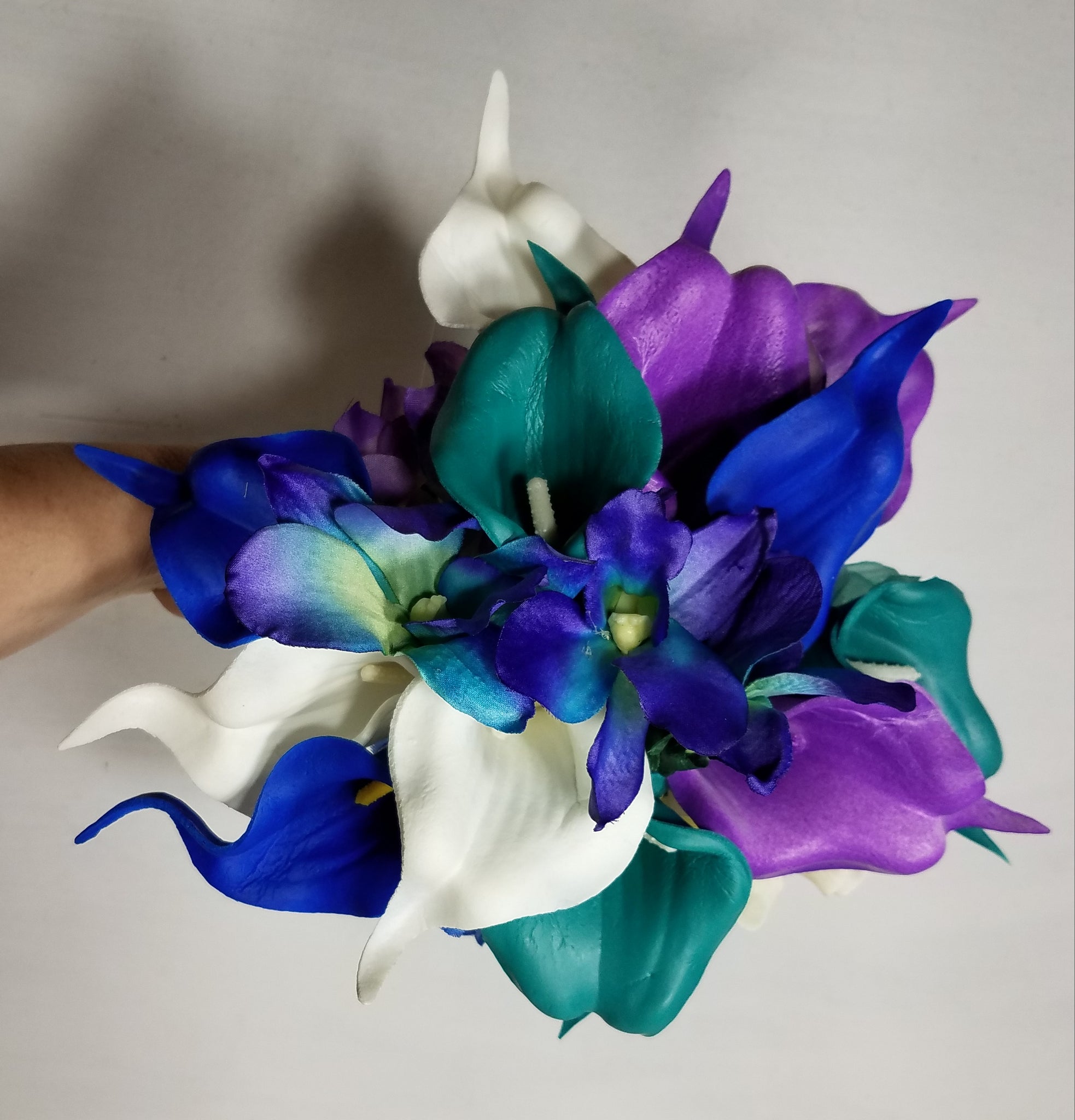 blue orchid and white lily bouquet Purple Teal Royal Blue Calla Lily Galaxy Orchid – Bridal Wedding Bouquets