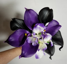 Load image into Gallery viewer, Purple Black Calla Lily Bridal Wedding Bouquet Accessories