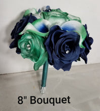 Load image into Gallery viewer, Hunter Green Navy Blue Rose Calla Lily Bridal Wedding Bouquet Accessories