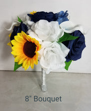 Load image into Gallery viewer, Navy Blue White Rose Sunflower Calla Lily
