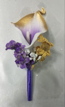 Load image into Gallery viewer, Purple Gold Calla Lily Bridal Wedding Bouquet Accessories