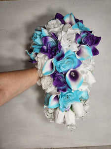 Turquoise Purple White Rose Orchid Bridal Wedding Bouquet Accessories