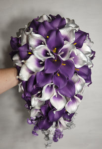 Purple Silver Calla Lily Bridal Wedding Bouquet Accessories