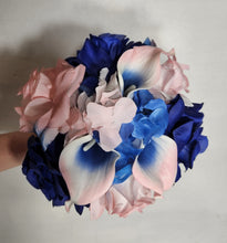 Load image into Gallery viewer, Pink Royal Blue Rose Calla Lily Bridal Wedding Bouquet Accessories