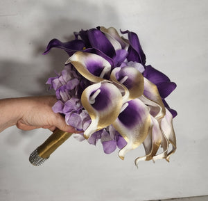 Purple Gold Calla Lily Bridal Wedding Bouquet Accessories