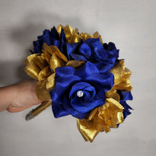 Load image into Gallery viewer, Royal Blue White Gold Rose Bridal Wedding Bouquet Accessories