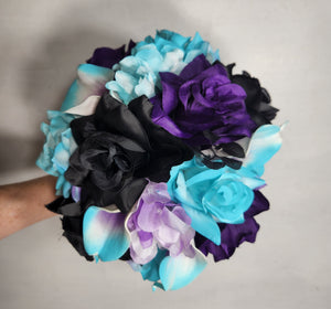 Turquoise Purple Black Rose Calla Lily Bridal Wedding Bouquet Accessories