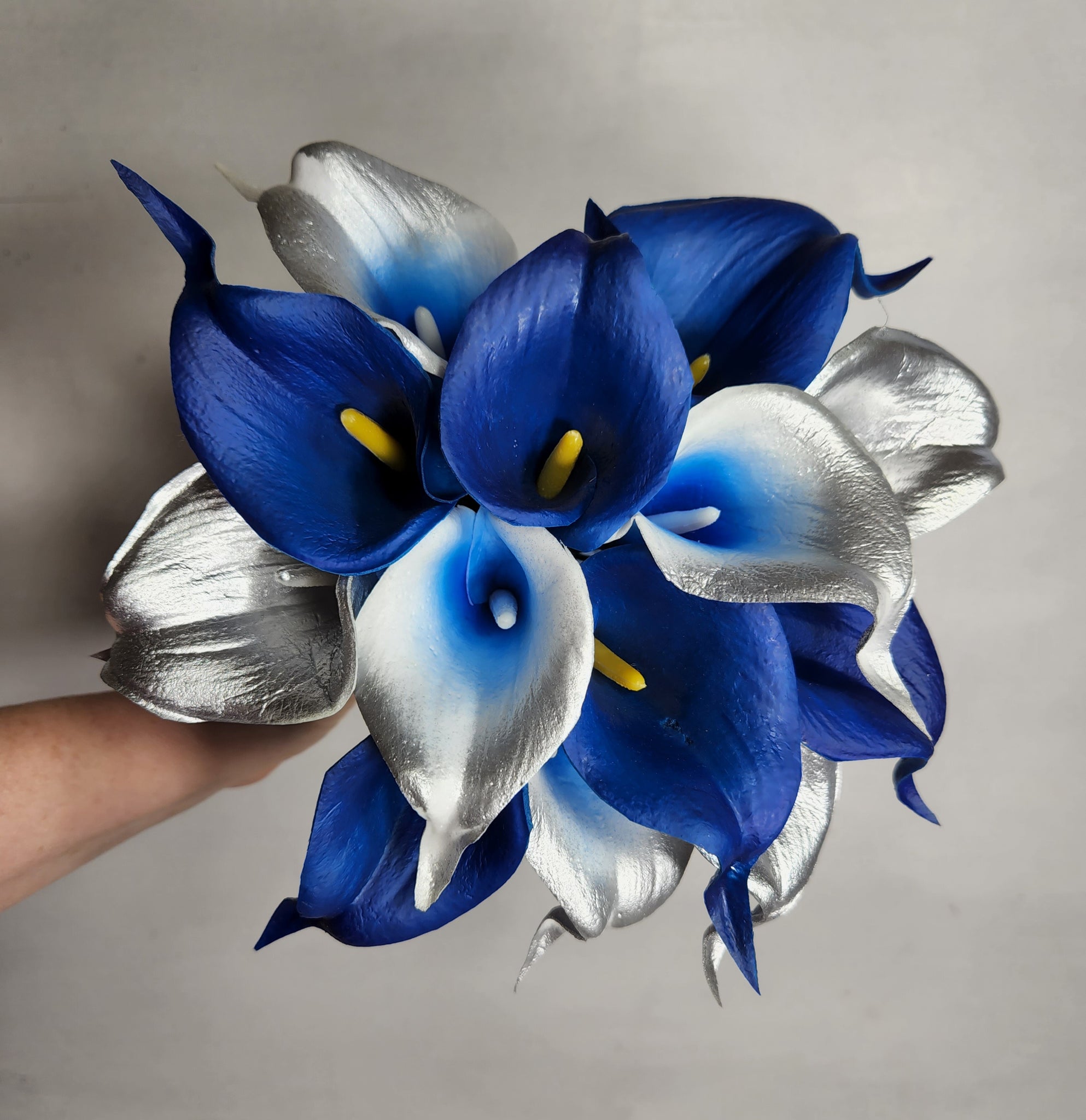 Silver Calla Royal Blue Silver Calla Lily Bridal Wedding Bouquet Accessories ...