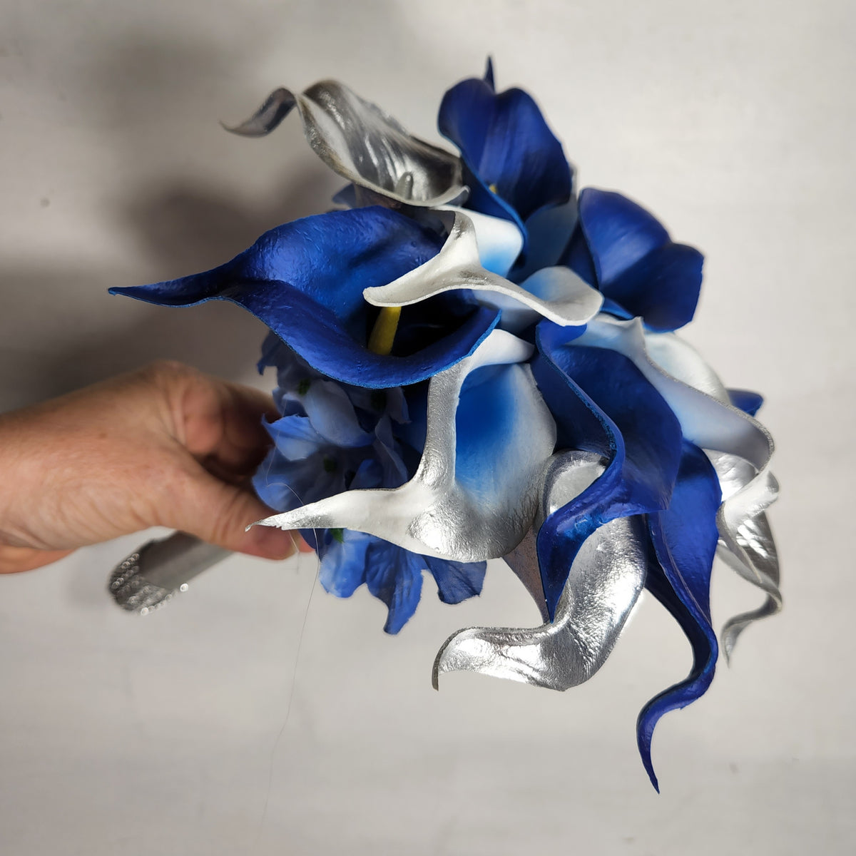 Silver Calla Royal Blue Silver Calla Lily Bridal Wedding Bouquet Accessories ...