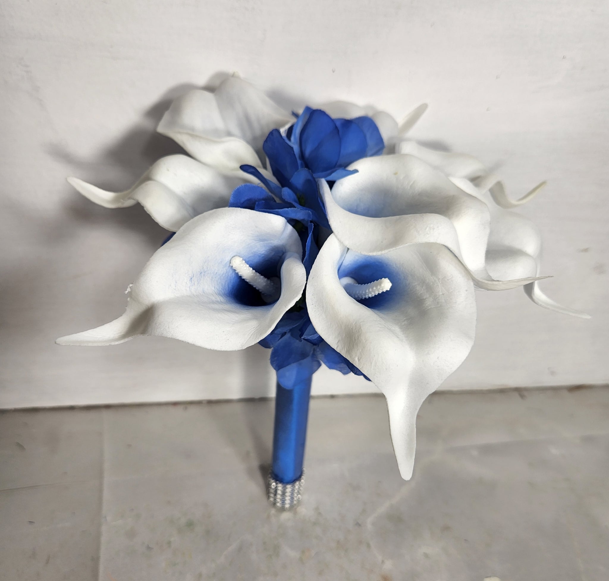 blue and white calla lily bouquet Royal Blue White Calla Lily Bridal Wedding Bouquet Accessories – Bridal Wedding Bouquets