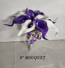 Load image into Gallery viewer, Purple Ivory White Calla Lily Bridal Wedding Bouquet Accessories