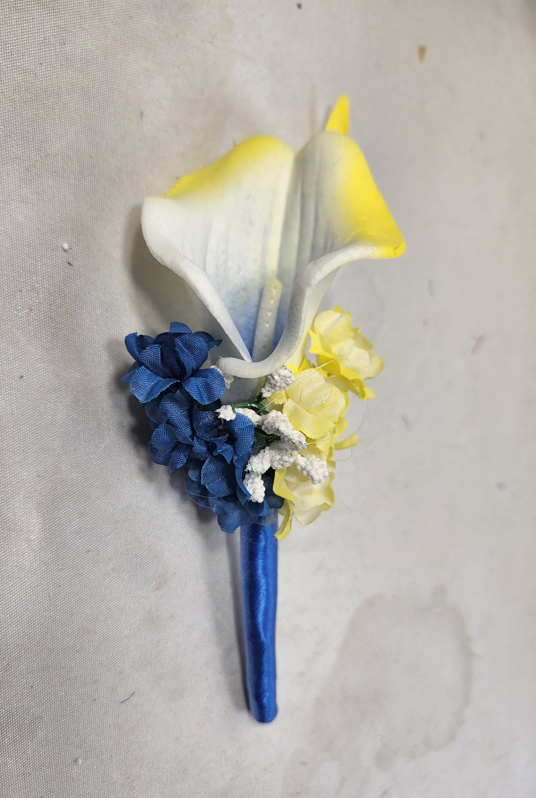 Yellow Royal Blue Calla Lily Bridal Wedding Bouquet Accessories