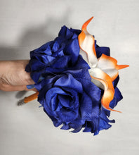 Load image into Gallery viewer, Orange Royal Blue Rose Calla Lily Bridal Wedding Bouquet Accessories