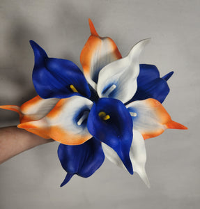 Orange Royal Blue Calla Lily Bridal Wedding Bouquet Accessories
