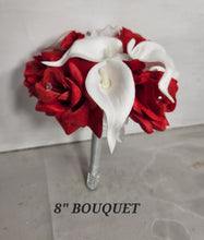 Load image into Gallery viewer, Red White Rose Calla Lily Bridal Wedding Bouquet Accessories