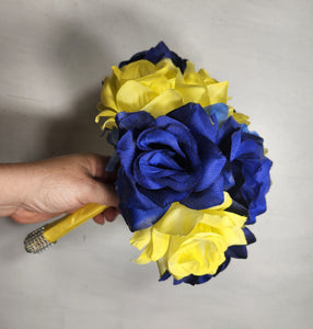 Royal Blue Yellow Rose Bridal Wedding Bouquet Accessories