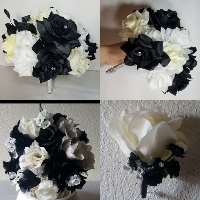 Black Ivory Rose Bridal Wedding Bouquet Accessories