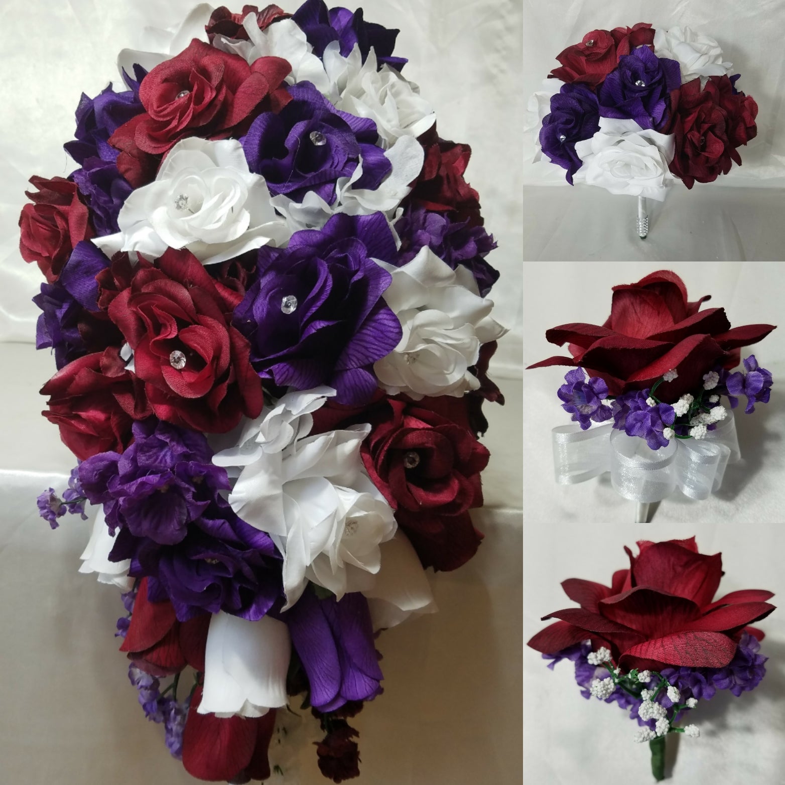 purple rose and white calla lily bouquet Burgundy Purple White Rose Calla Lily Bridal Wedding Bouquet Accessories