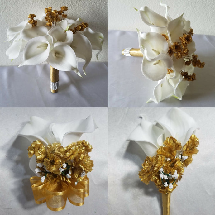 Ivory Gold Calla  Lily Bridal Wedding Bouquet Accessories