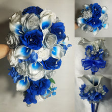 Load image into Gallery viewer, Horizon Royal Blue Silver Rose Calla Lily Bridal Wedding Bouquet Accessories