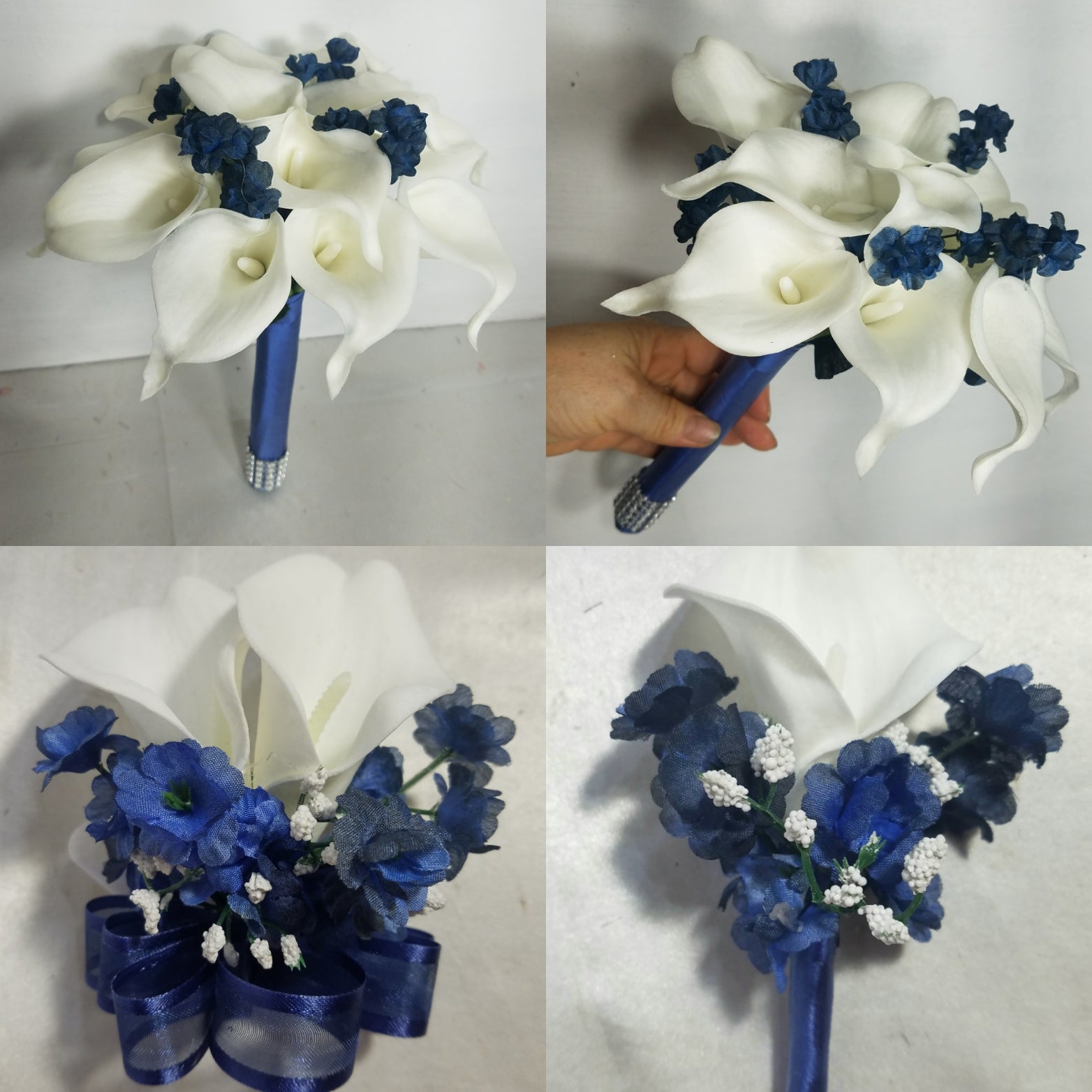 Ivory Navy Blue Calla Lily Bridal Wedding Bouquet Accessories, image size:1564x1564