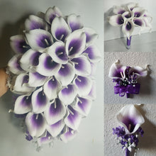 Load image into Gallery viewer, Purple White Calla Lily Bridal Wedding Bouquet Accessories