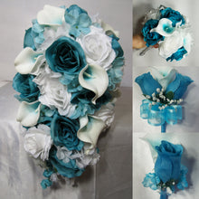 Load image into Gallery viewer, Teal White Rose Calla Lily Bridal Wedding Bouquet Accessories